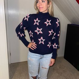Navy high turtleneck sweater with pink and cream stars Gap size small